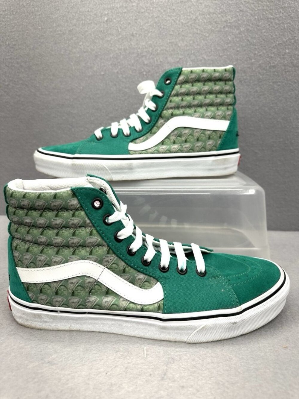 Vans Customs Sk8-Hi High Top Sneakers Women 10 Men 8.5 Green Suede Graphic